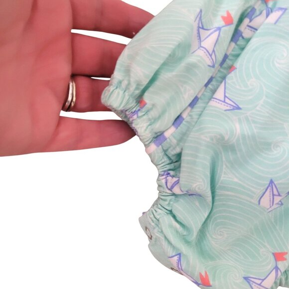 Serendipity by Shrimp and Grits Baby 3 Mo Green Sailboat Romper Bubble Nautical - Picture 4 of 10